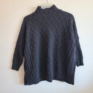 Mer Sea Women’s Lisbon Traveler Sweater Lattice Knit Mock Neck Gray One Size